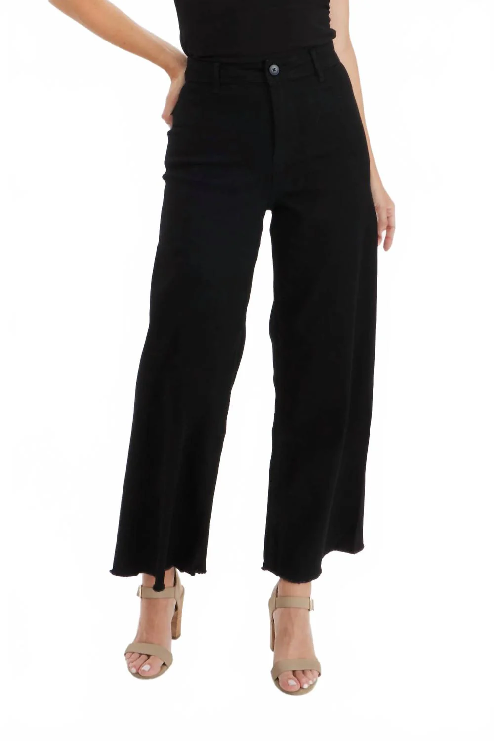 Women's Wide Leg Denim Pants In Black