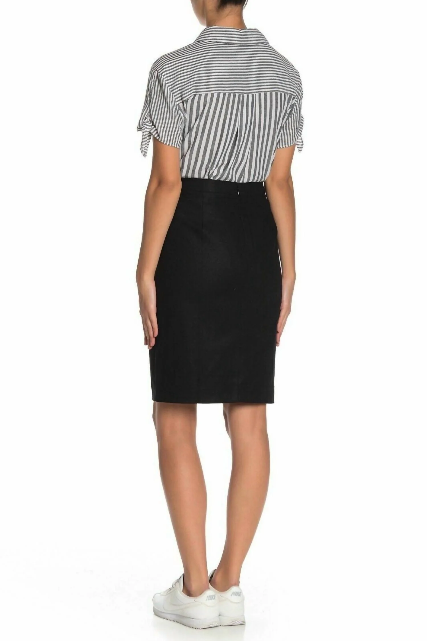 Linen Cotton Above Knee Workwear Casual Pencil Skirt In Black