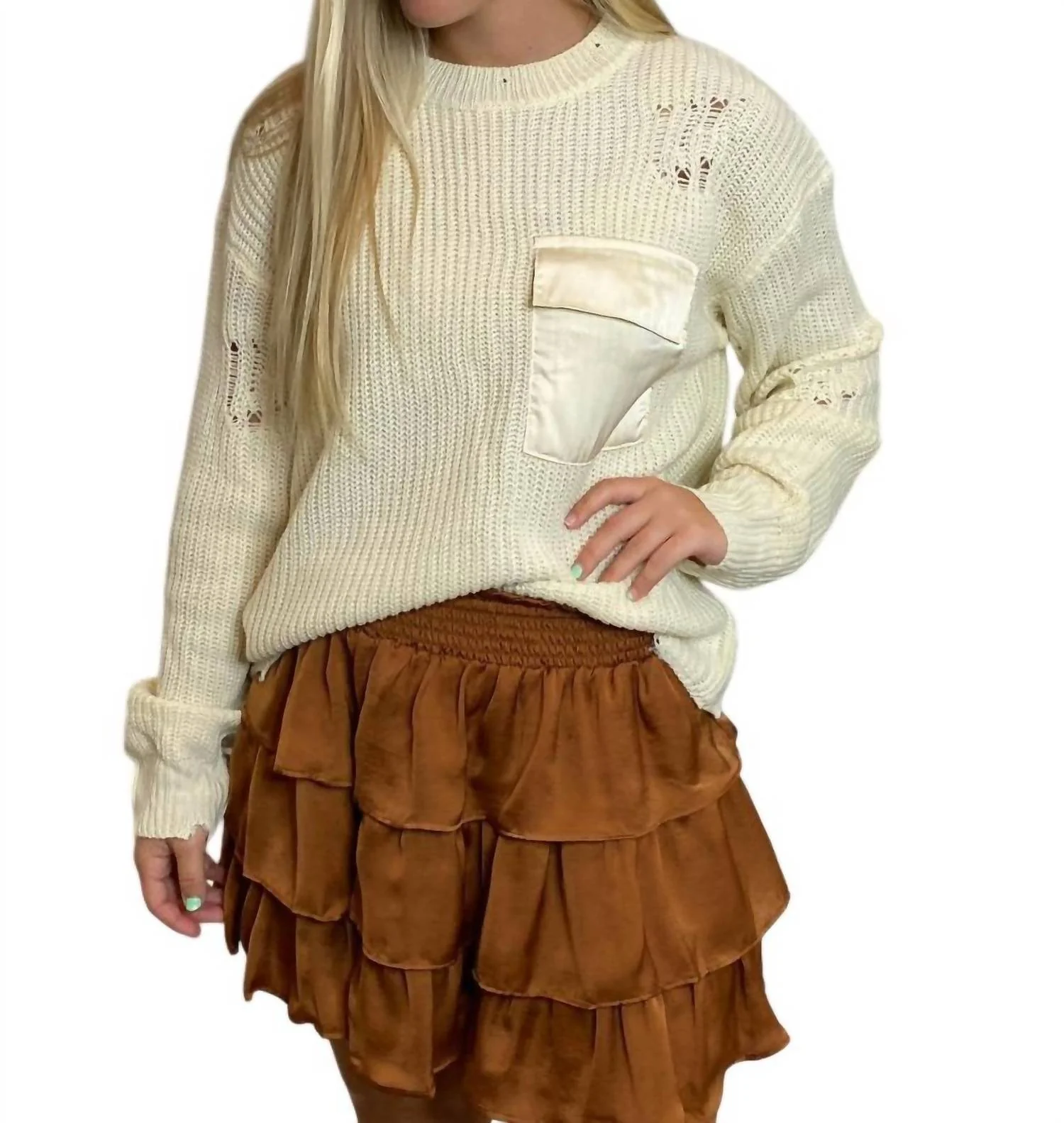 Layered Satin Skirt In Rust