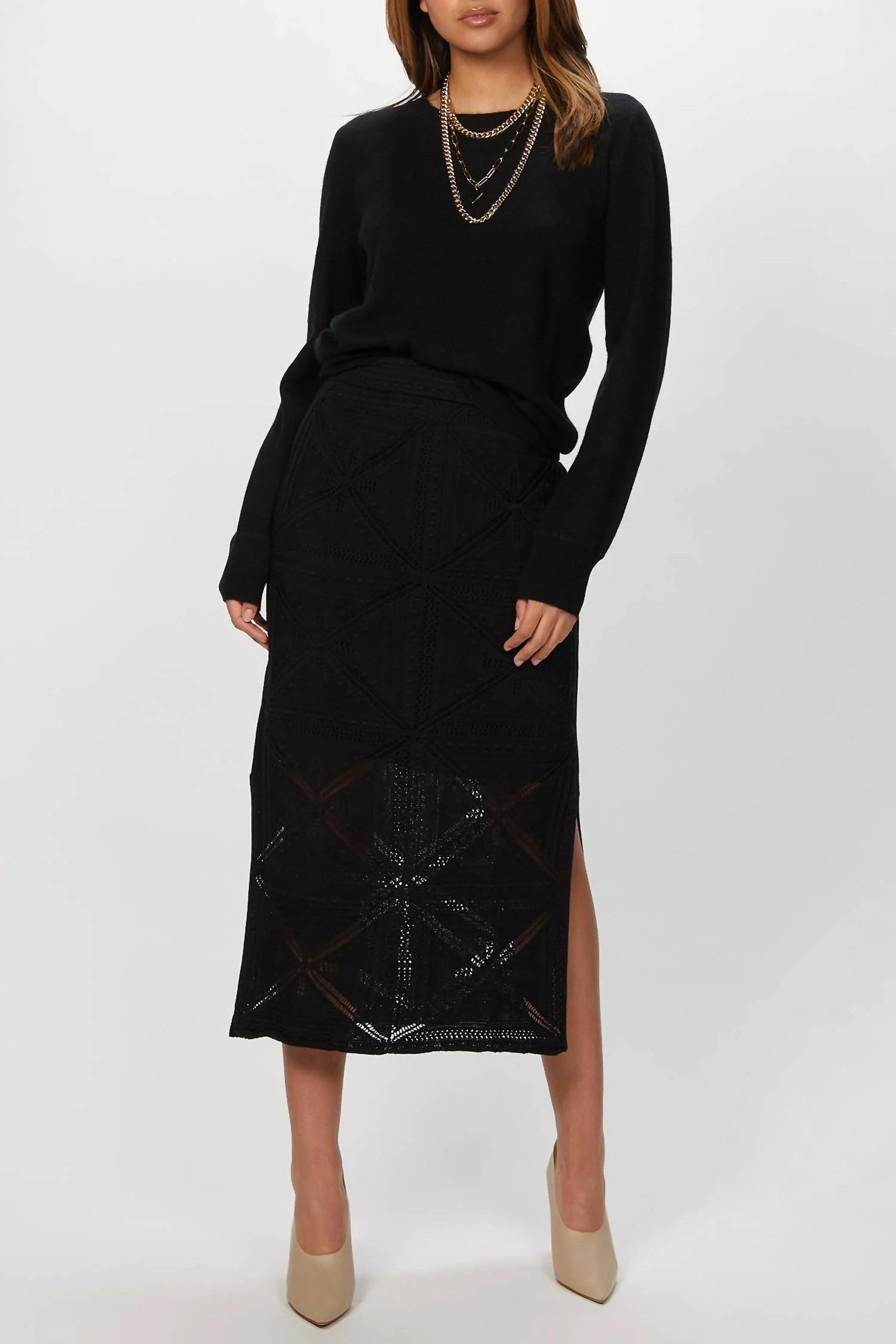 Pencil Midi Skirt In Black