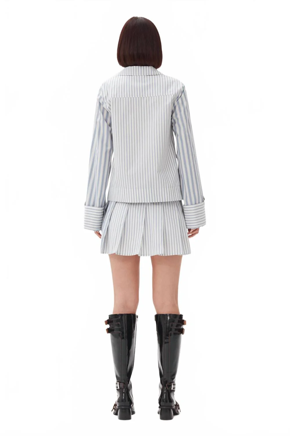 Stripe Cotton Pleated Mini Skirt In Egret