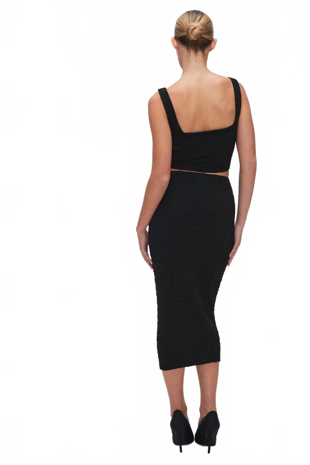 Ruched Midi Skirt In Black