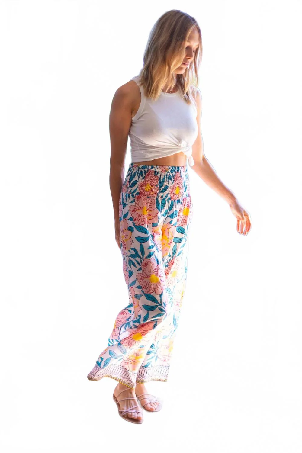 Beach Floral Pants In Pink/yellow
