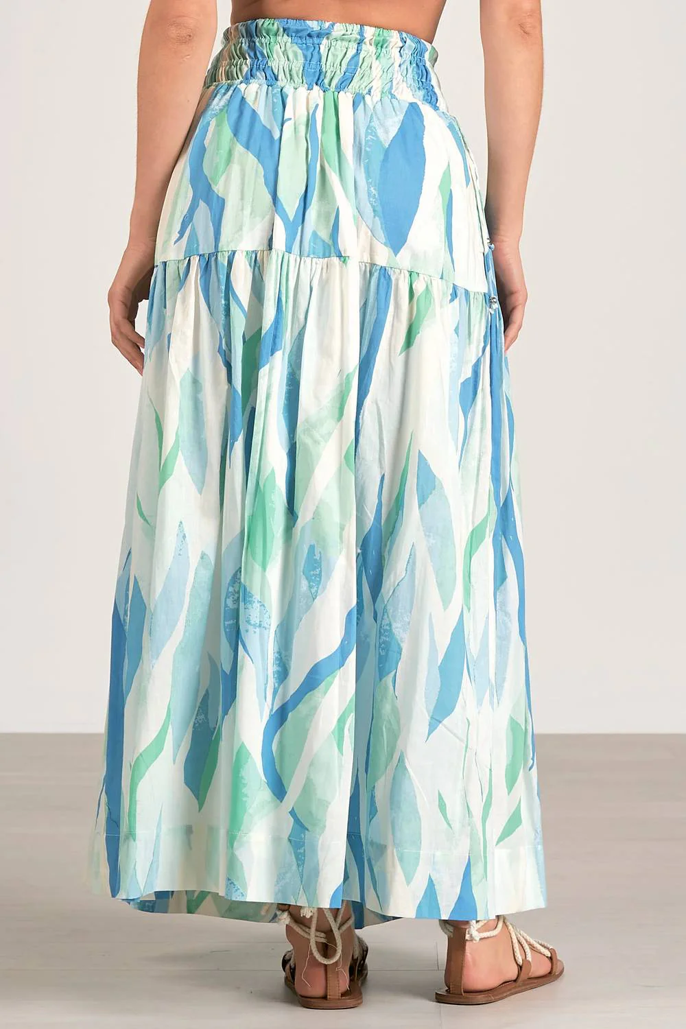 Smocked Waistband Midi Skirt In Azure