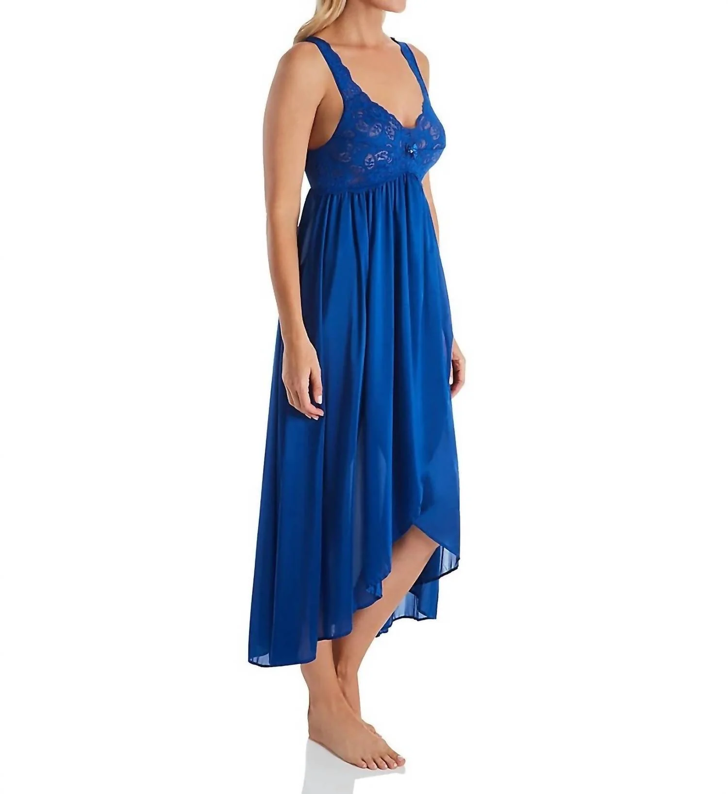 Silhouette Nylon Tricot Hi-Low Gown In Navy