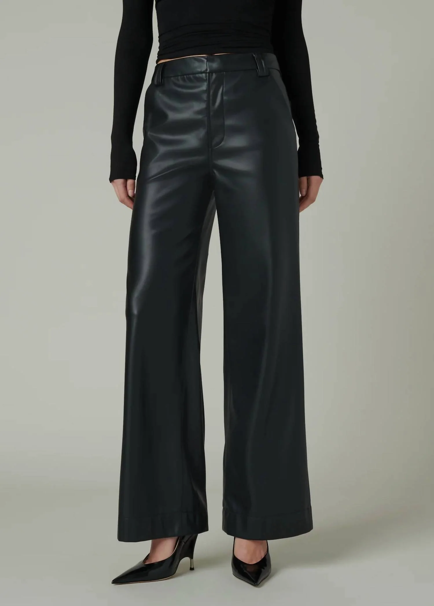 Mia High Rise Wide Leg Petite Ankle Pants In Black