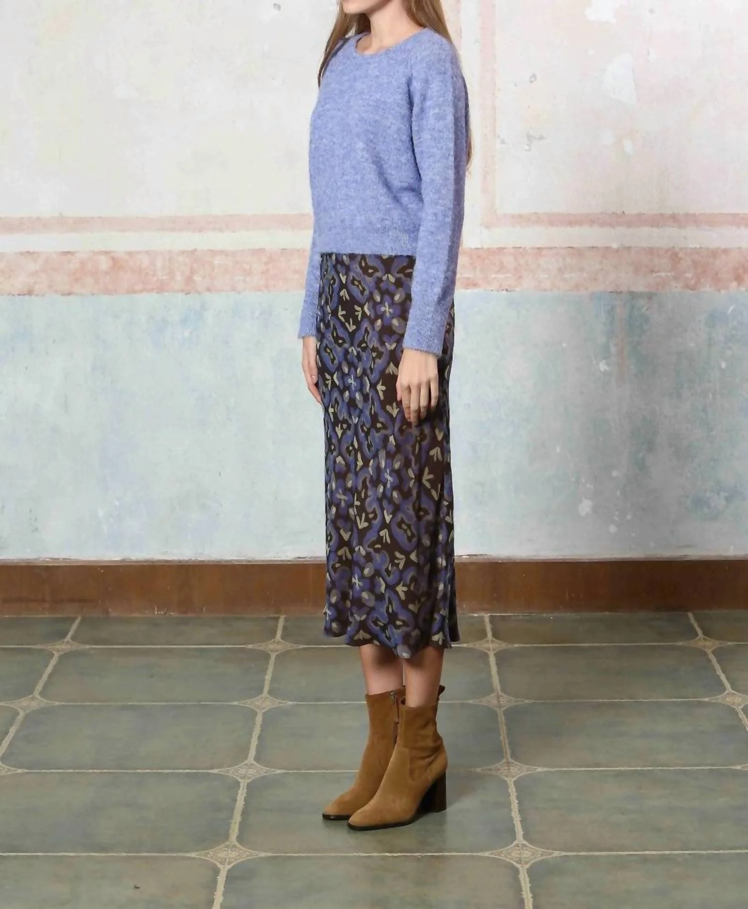 Printed Midi Skirt In Brown