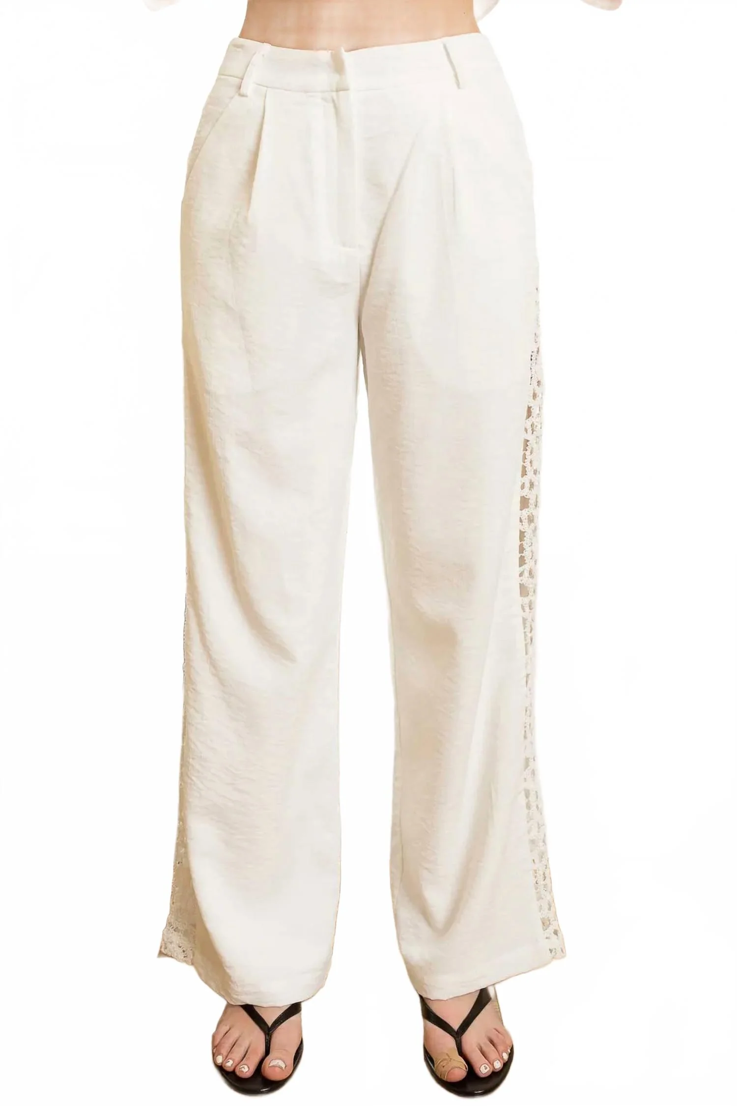Cotton Crochet Side Detail Pants In White