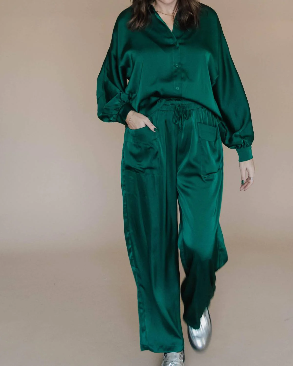 So Much Better Satin Set In Emerald Green