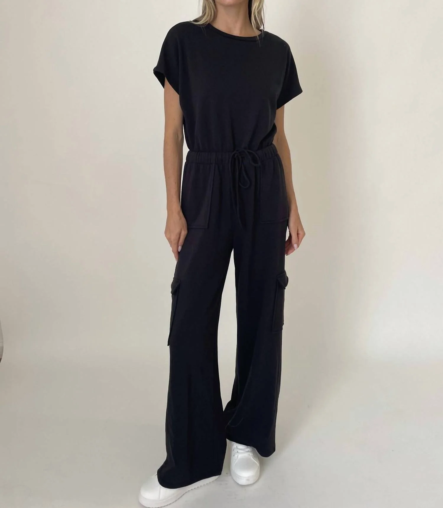 Phoenix Terry Pocket Jumpsuit In Black