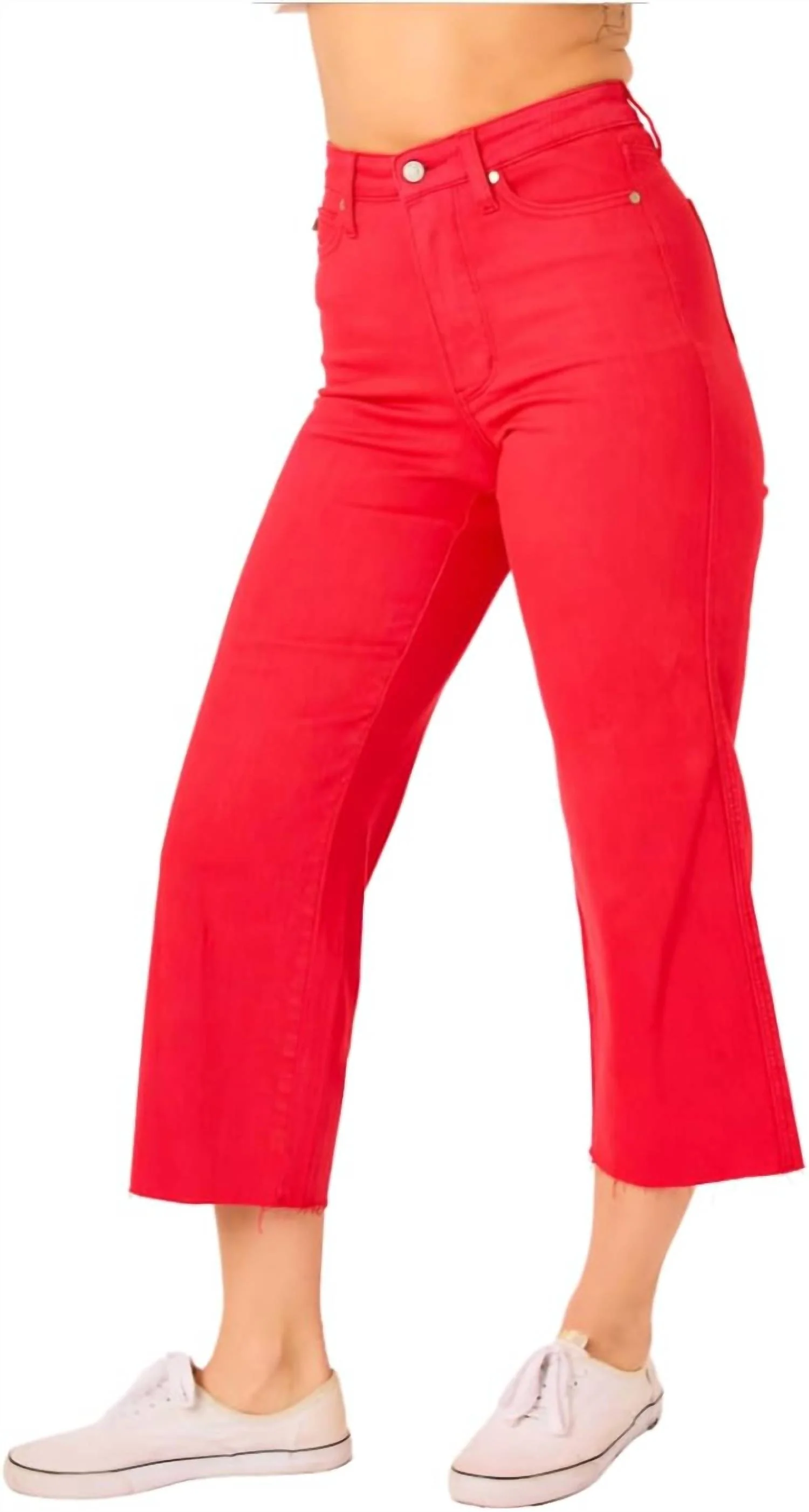 High Rise Control Top Wide Leg Crop Jeans In Red