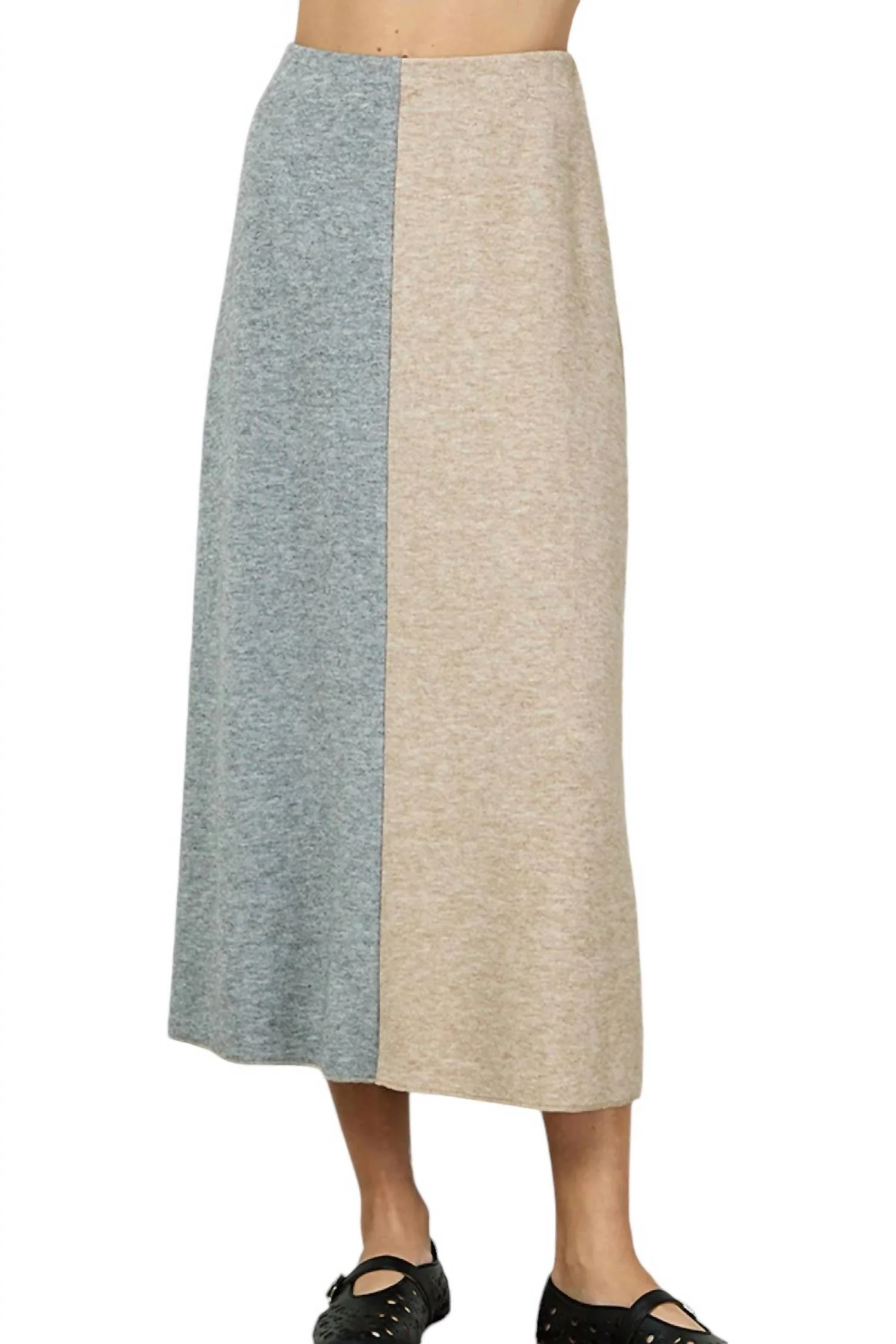 Color Block Skirt In Taupe/grey