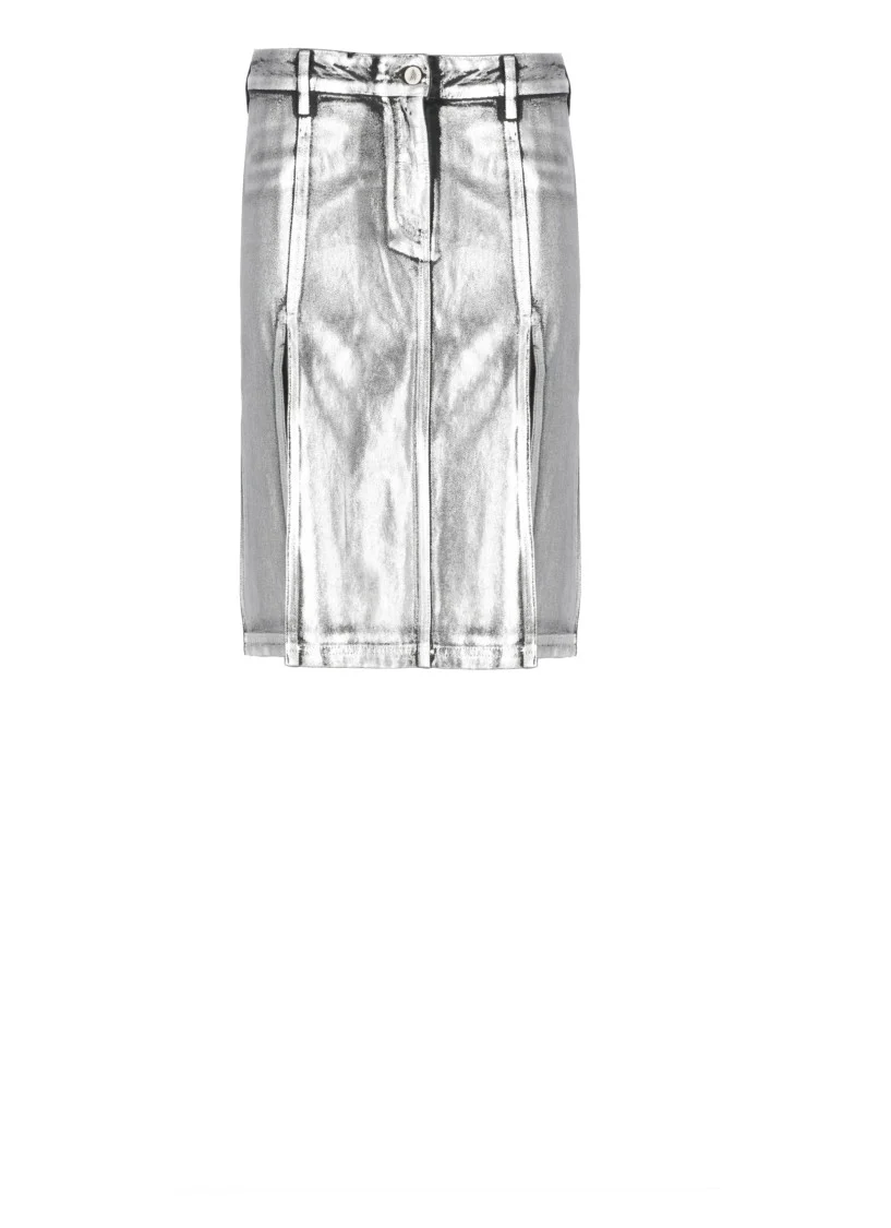 Shiny Cotton Midi Skirt With Structured Silhouette