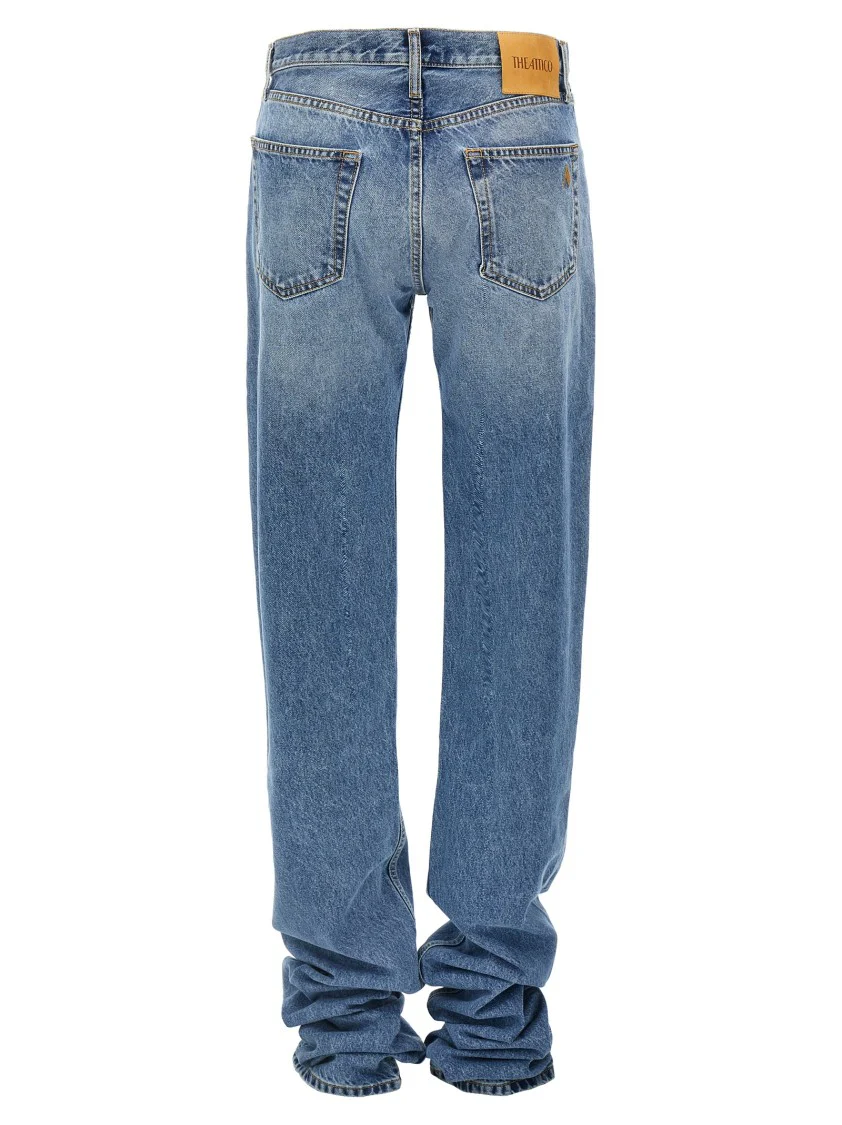 Curled Bottom Straight-Leg Denim Jeans