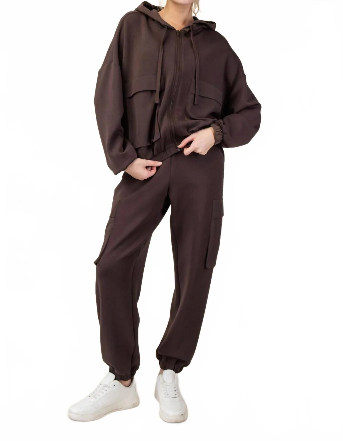 Seriously Soft Scuba Jacket & Jogger Set In Espresso
