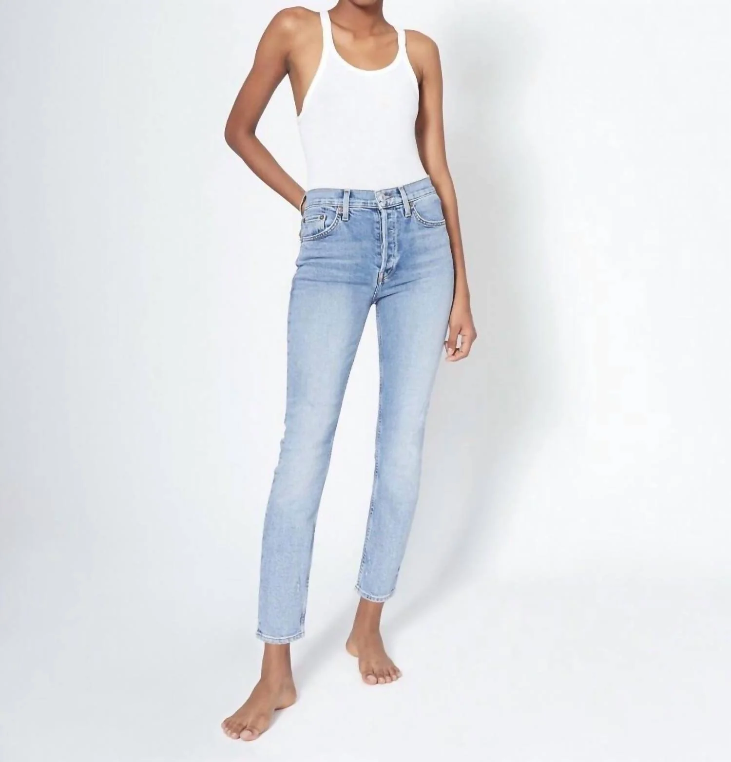 Comfort Stretch High Rise Ankle Crop Jean In Pale Indigo Wash