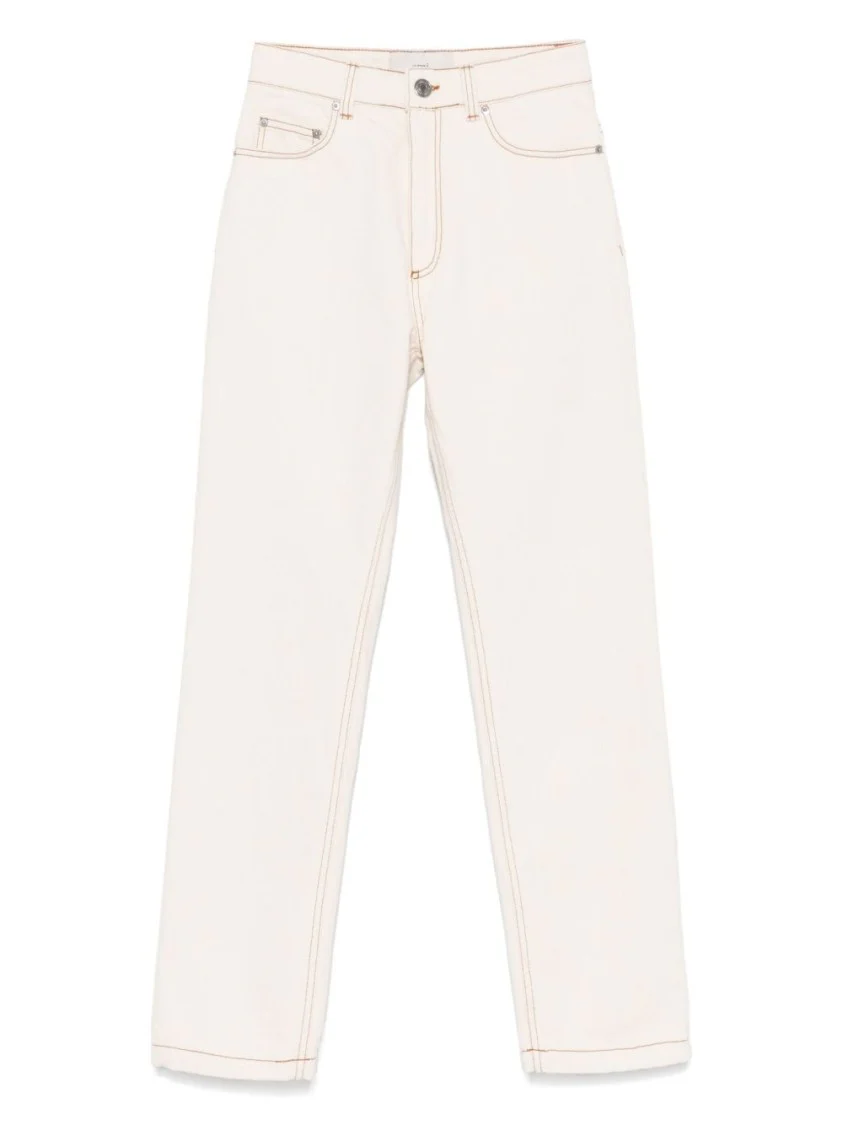 Ecru Cotton Jeans With Concealed Fly