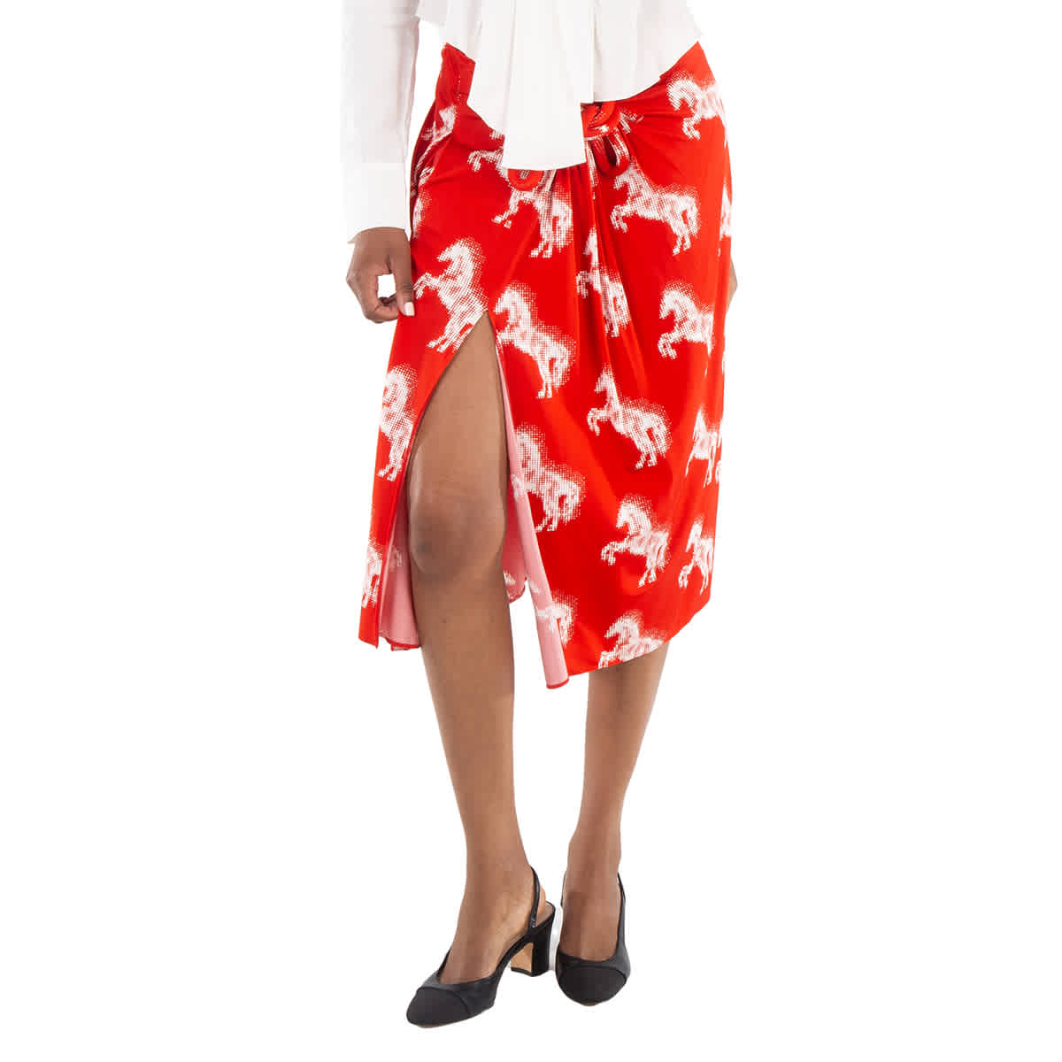 Stella McCartney Ladies Red Pixel Horses Bow Detailed Skirt