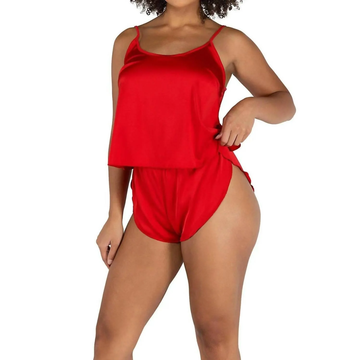 Soft Satin Tulip Short Set In Red