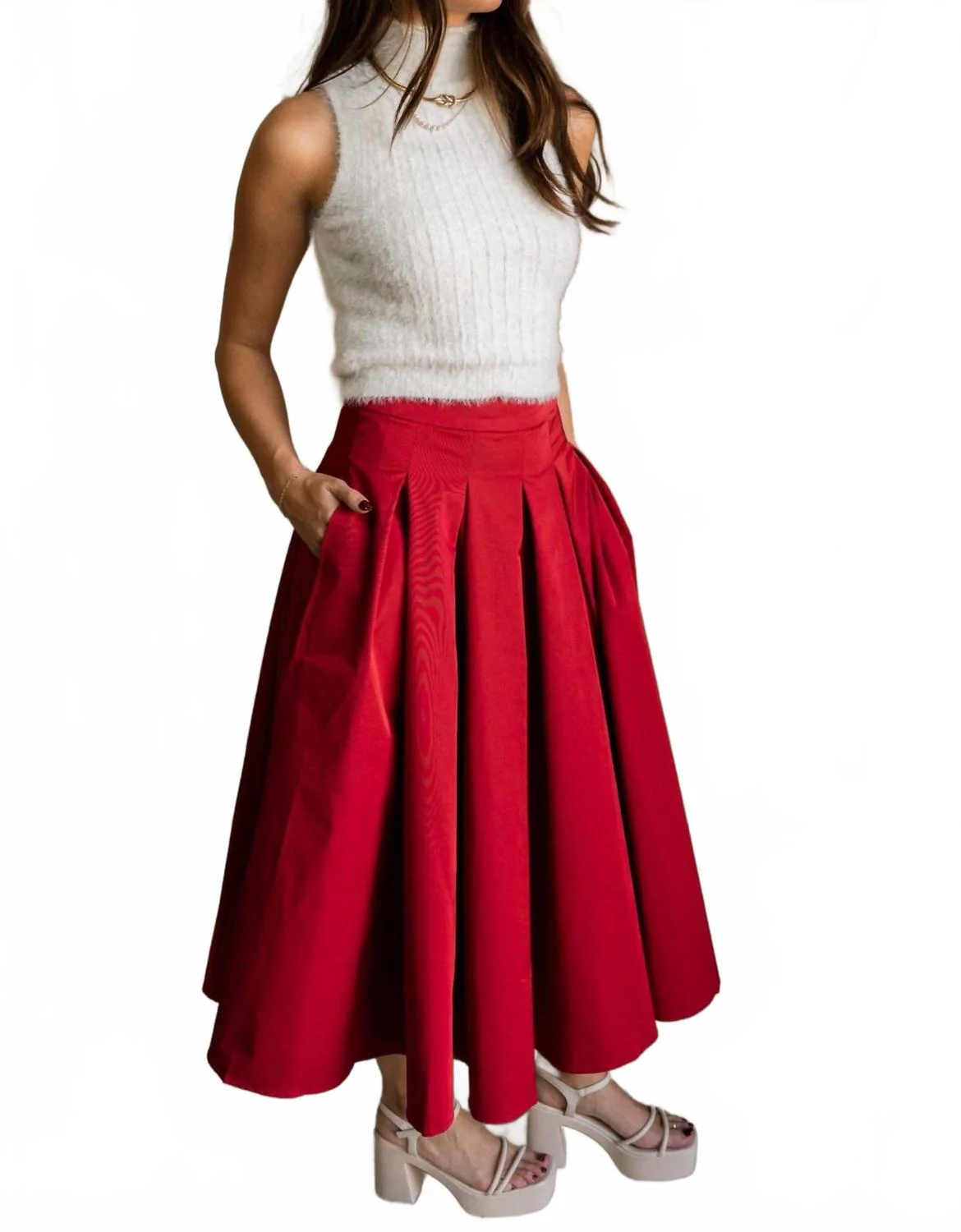 Aurora Midi Skirt In Crimson Red