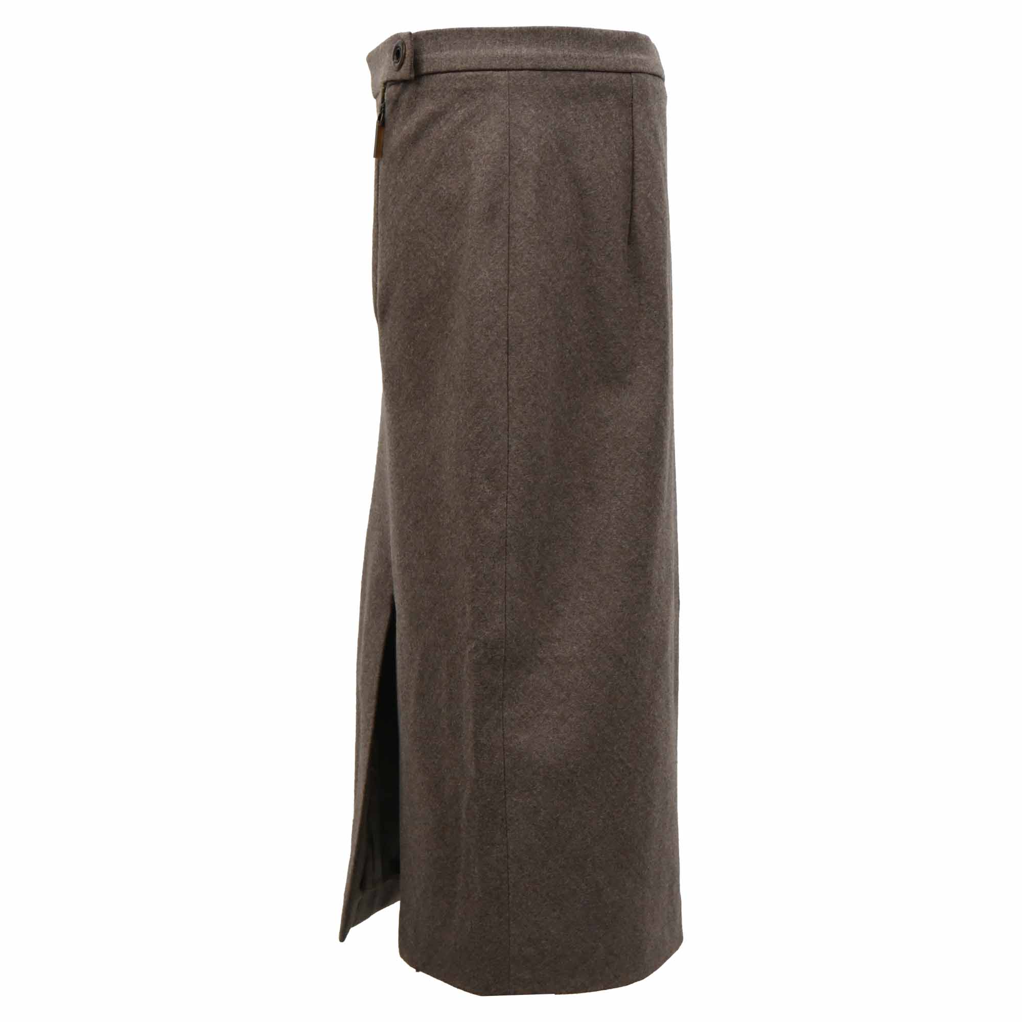 Brunello Cucinelli Midi Skirt in Brown Wool