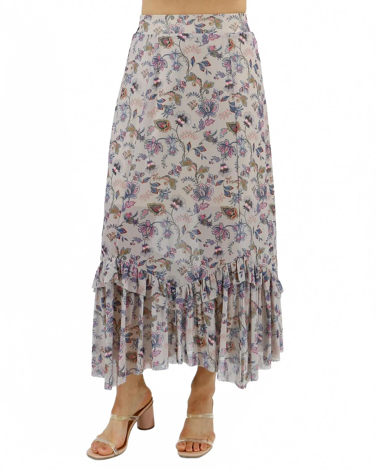 Mesh Floral Maxi Skirt In Ivory