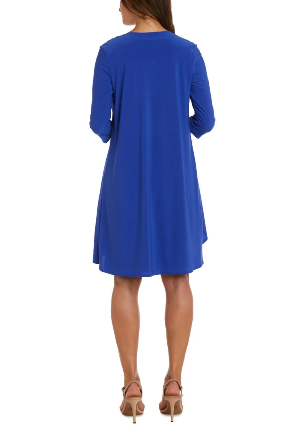 Multi Print 2 Piece Jacket & Dress Set In Blue Berry