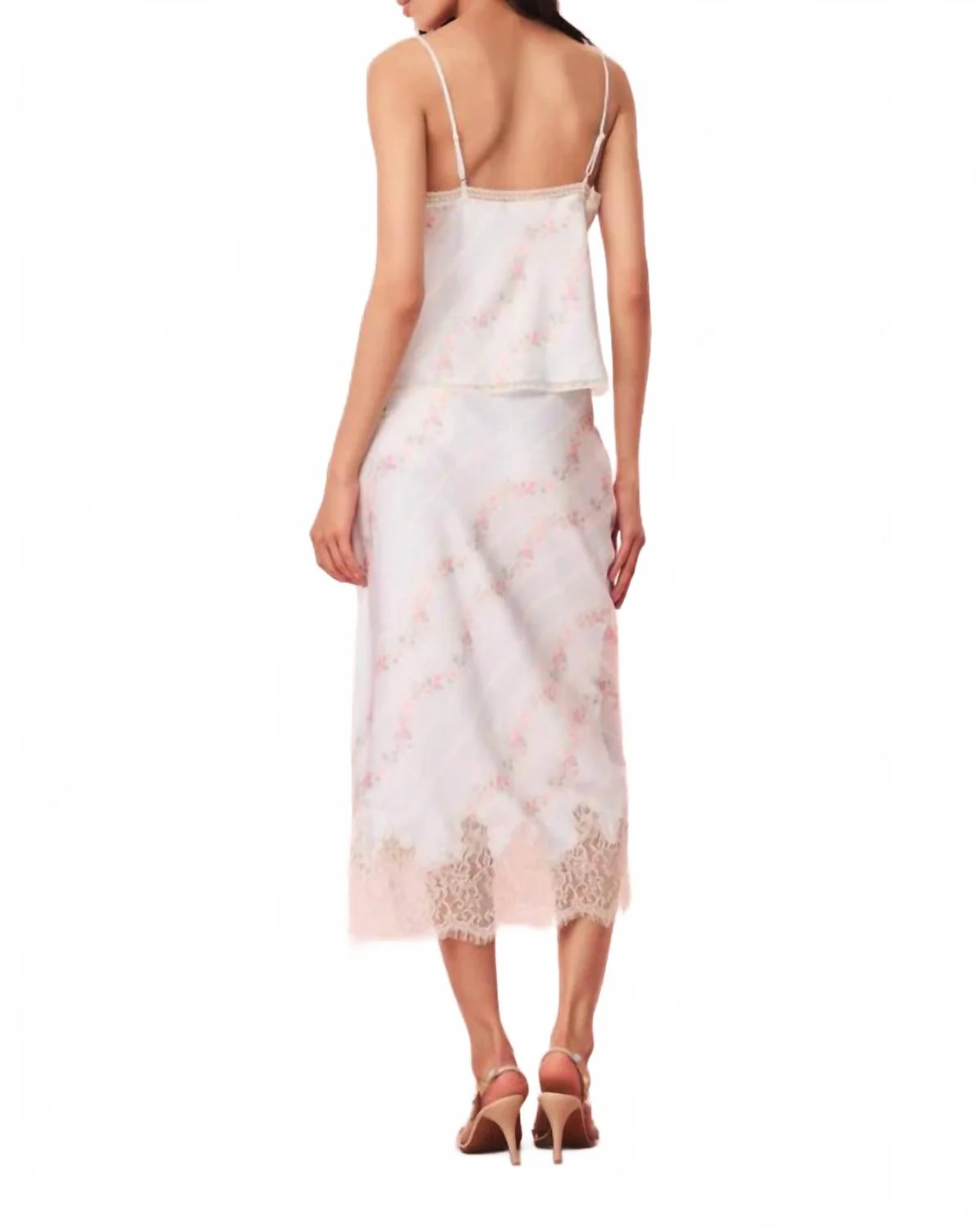 Malina Satin Floral Midi Slip Skirt In Wavecrest Blue