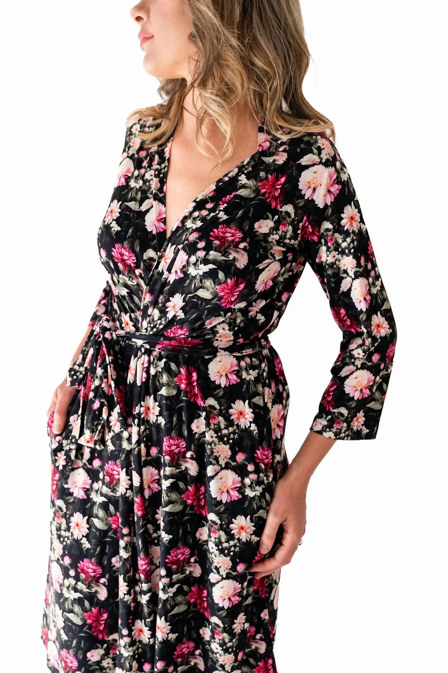 Fallon Bamboo Robe In Floral Multicolor