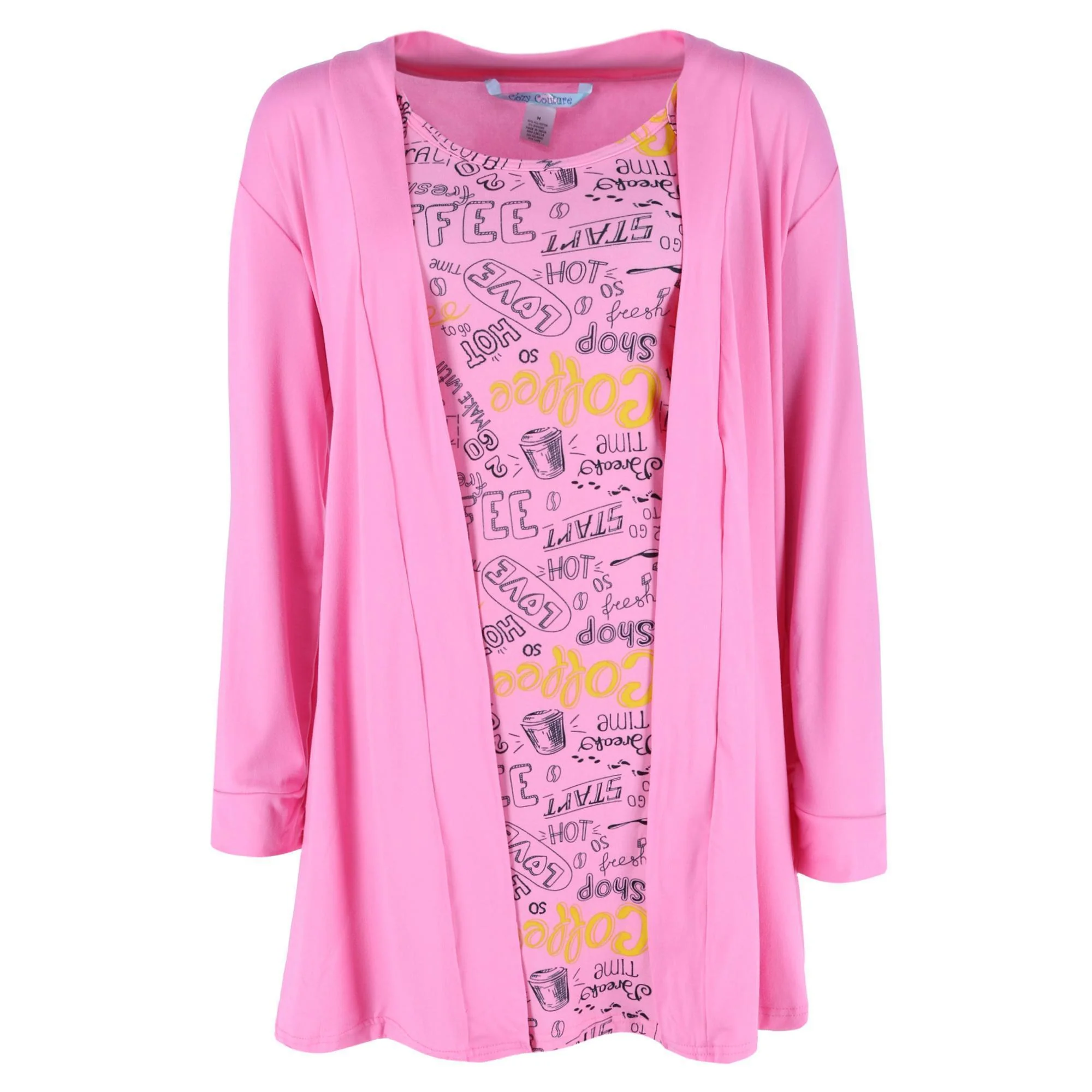 Women's Plus Size Coffee Print Gown and Robe Set