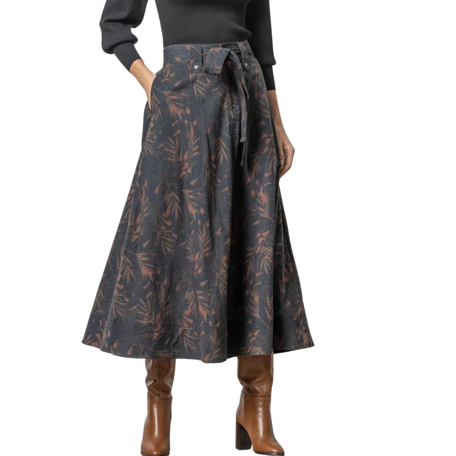 Long Belted Skirt In Onyx/java