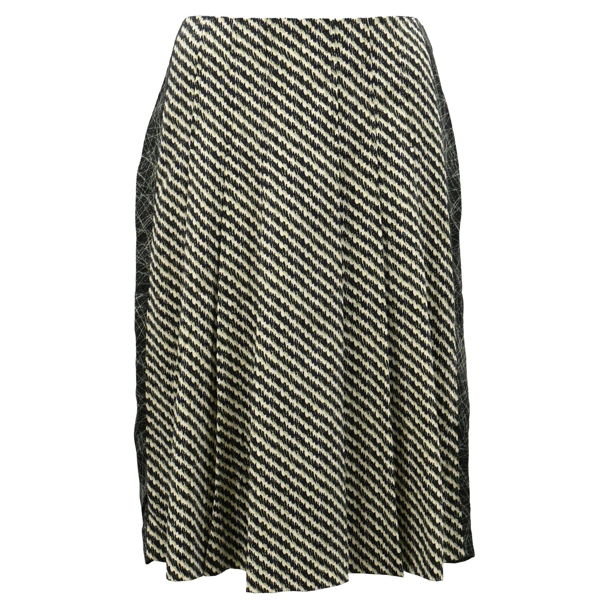 Bottega Veneta Abstract Print Pleated Midi Skirt in Black Silk