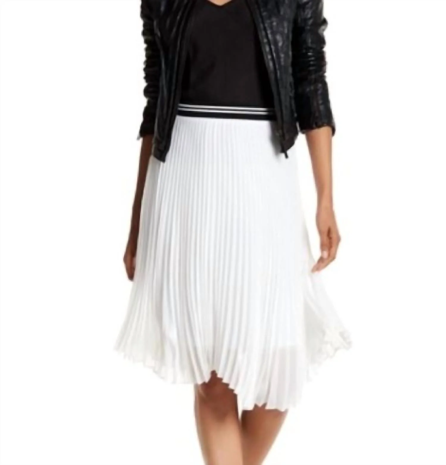 Sheer Uneven Hem Pleated Midi Skirt In White