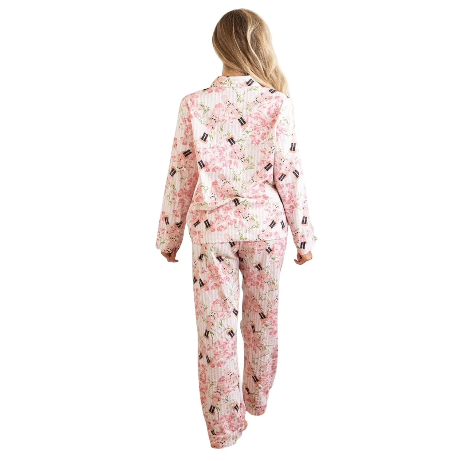 Flannel Long Pajama Set In Nutcracker Rose