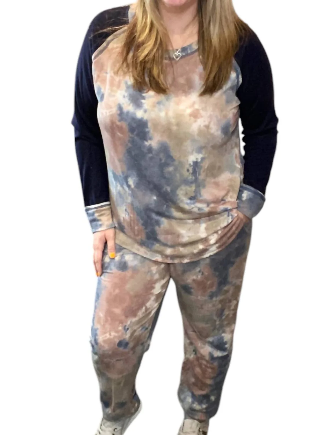 Tie Dye Lounge Set In Mocha/blue