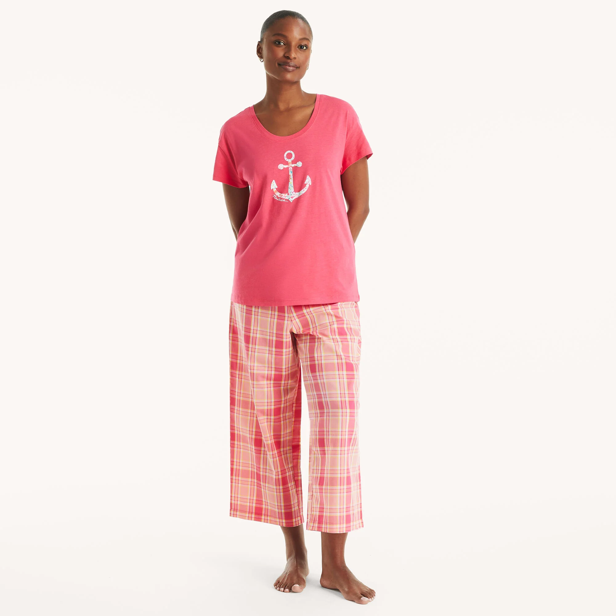Nautica Womens Plaid Pajama Pant Set