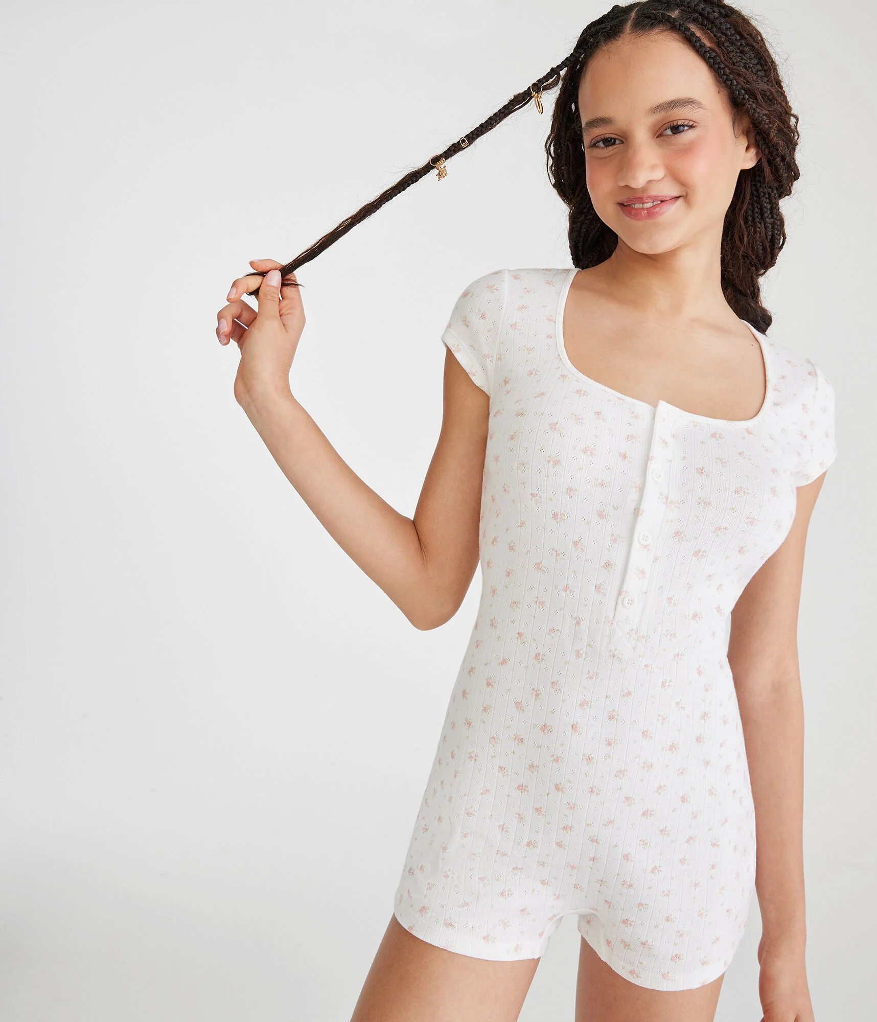 Aeropostale Printed Pointelle Sleep Romper