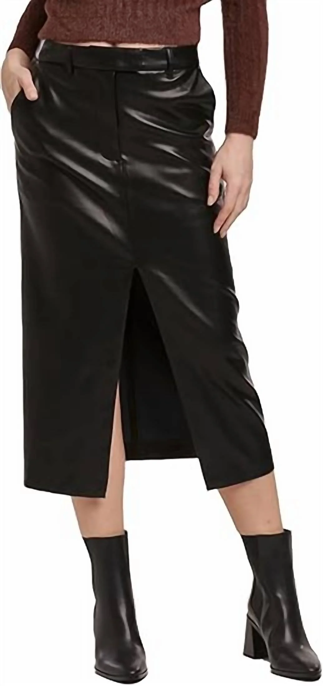 Leather Midi Skirt In Black