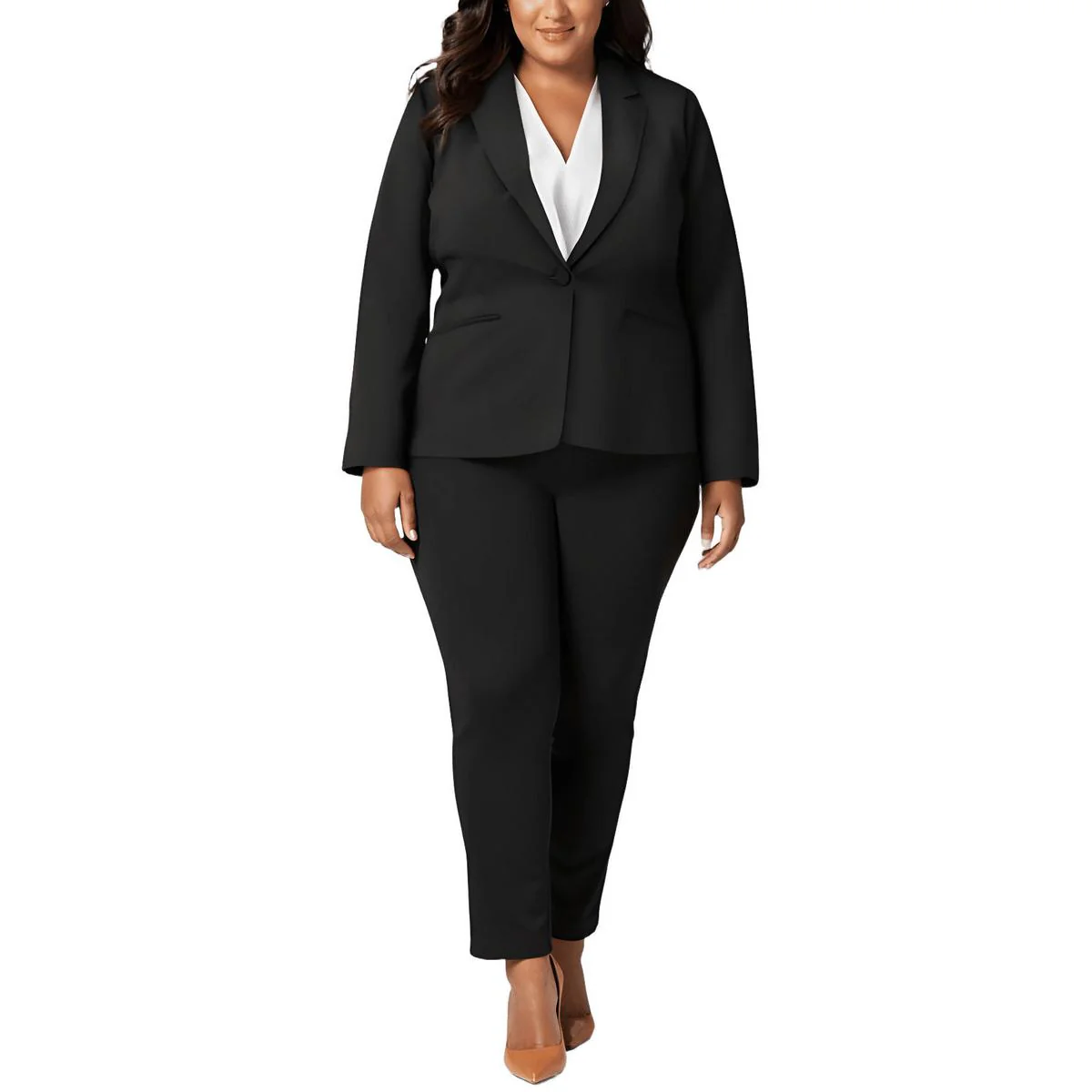 Plus Womens Solid Polyester One-Button Blazer