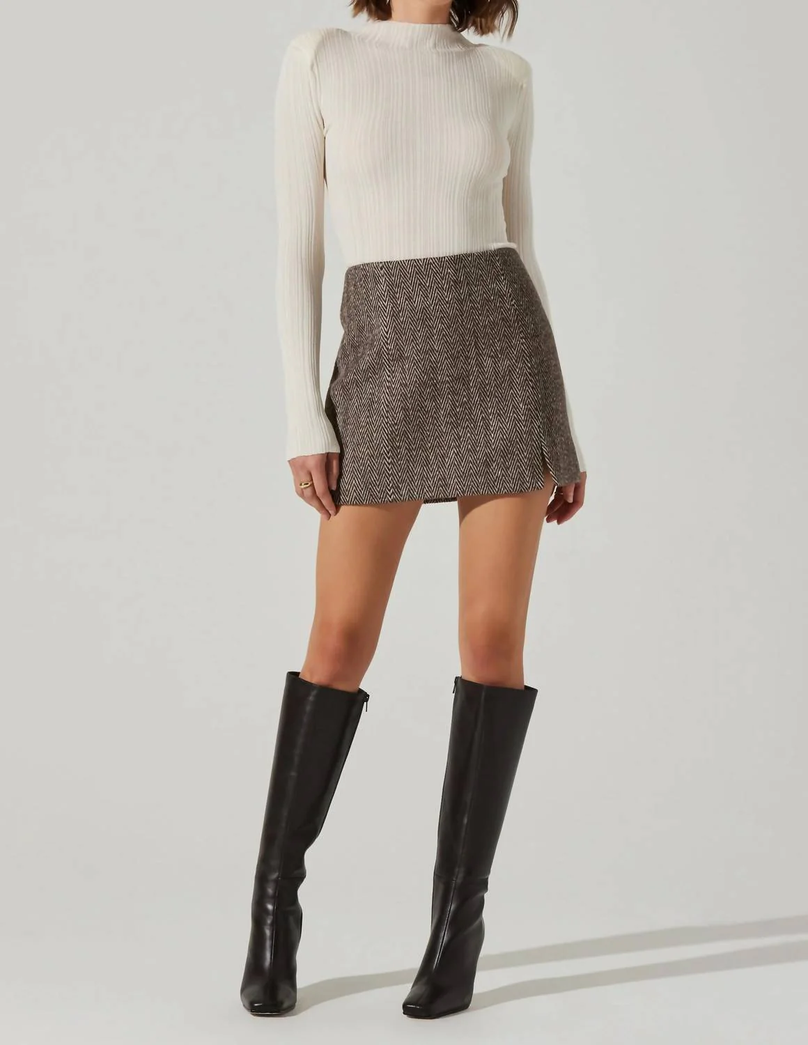Covina Skirt In Brown Herringbone