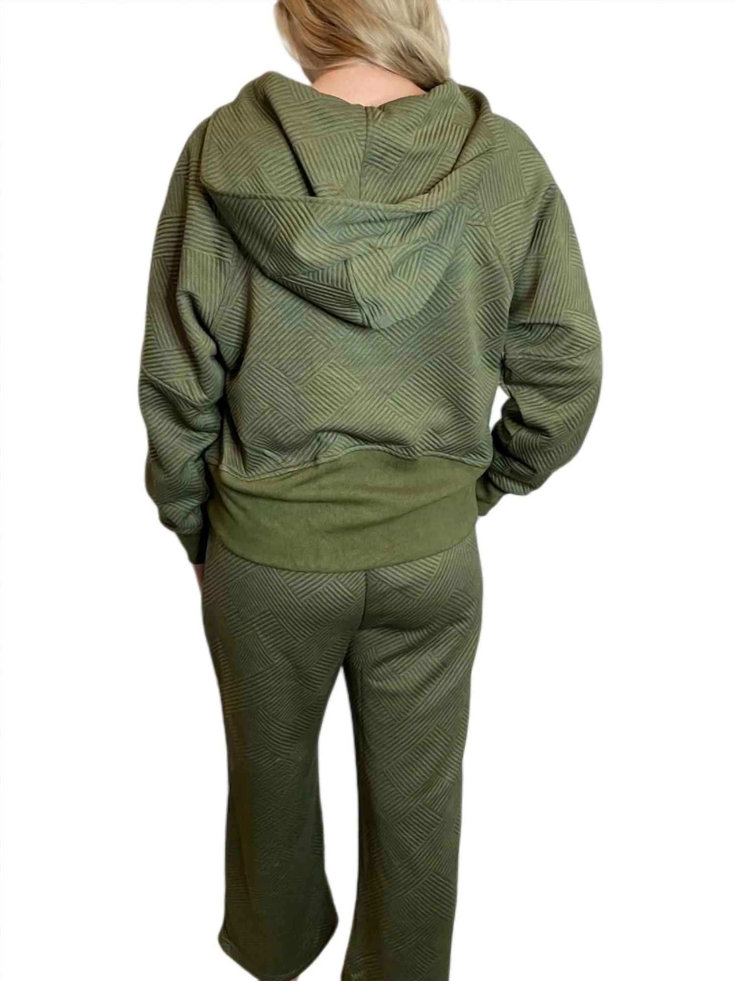 Textured Zip Jacket & Pant Set In Olive