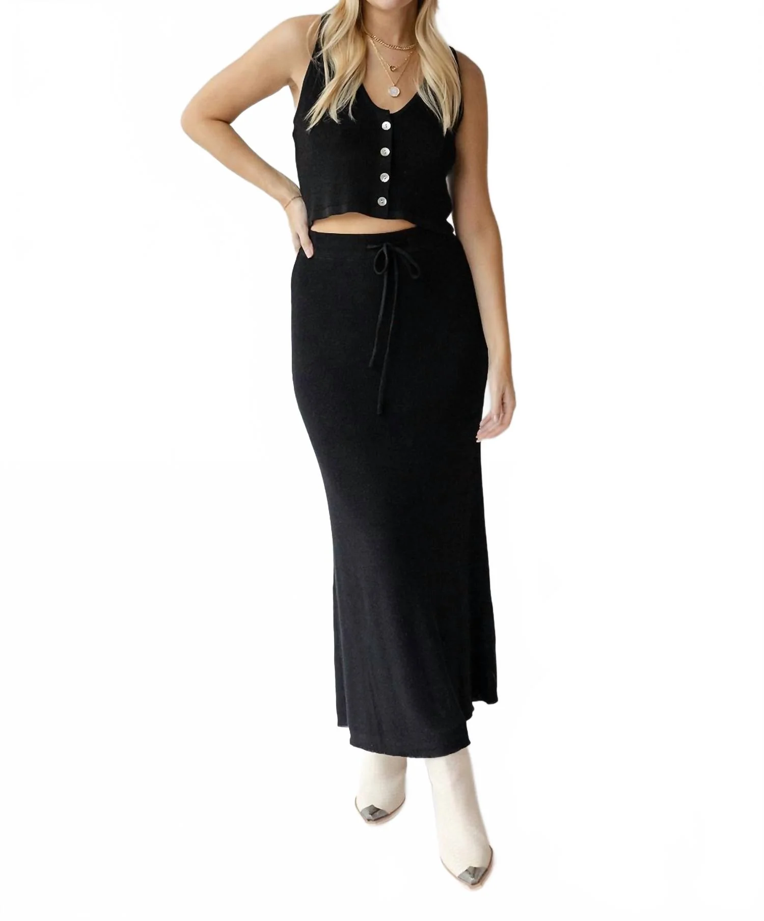 Arlette Knitted Maxi Skirt In Black