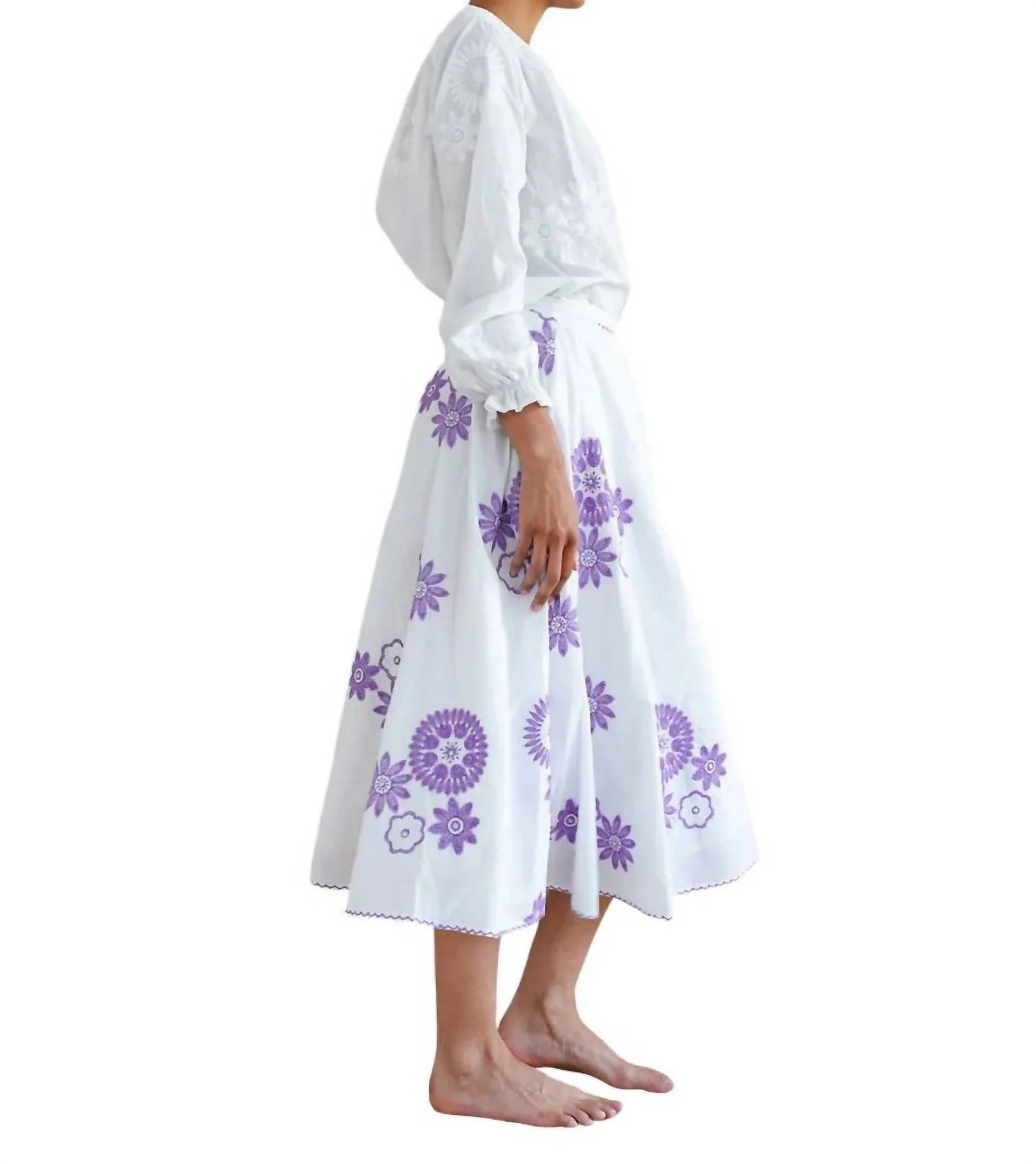 Primrose Midi Skirt In Purple Flower