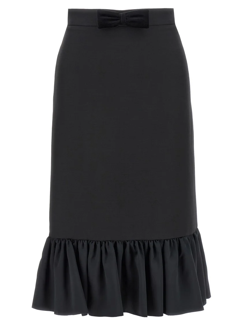 Crepe Couture Midi Skirt With Velvet Bow