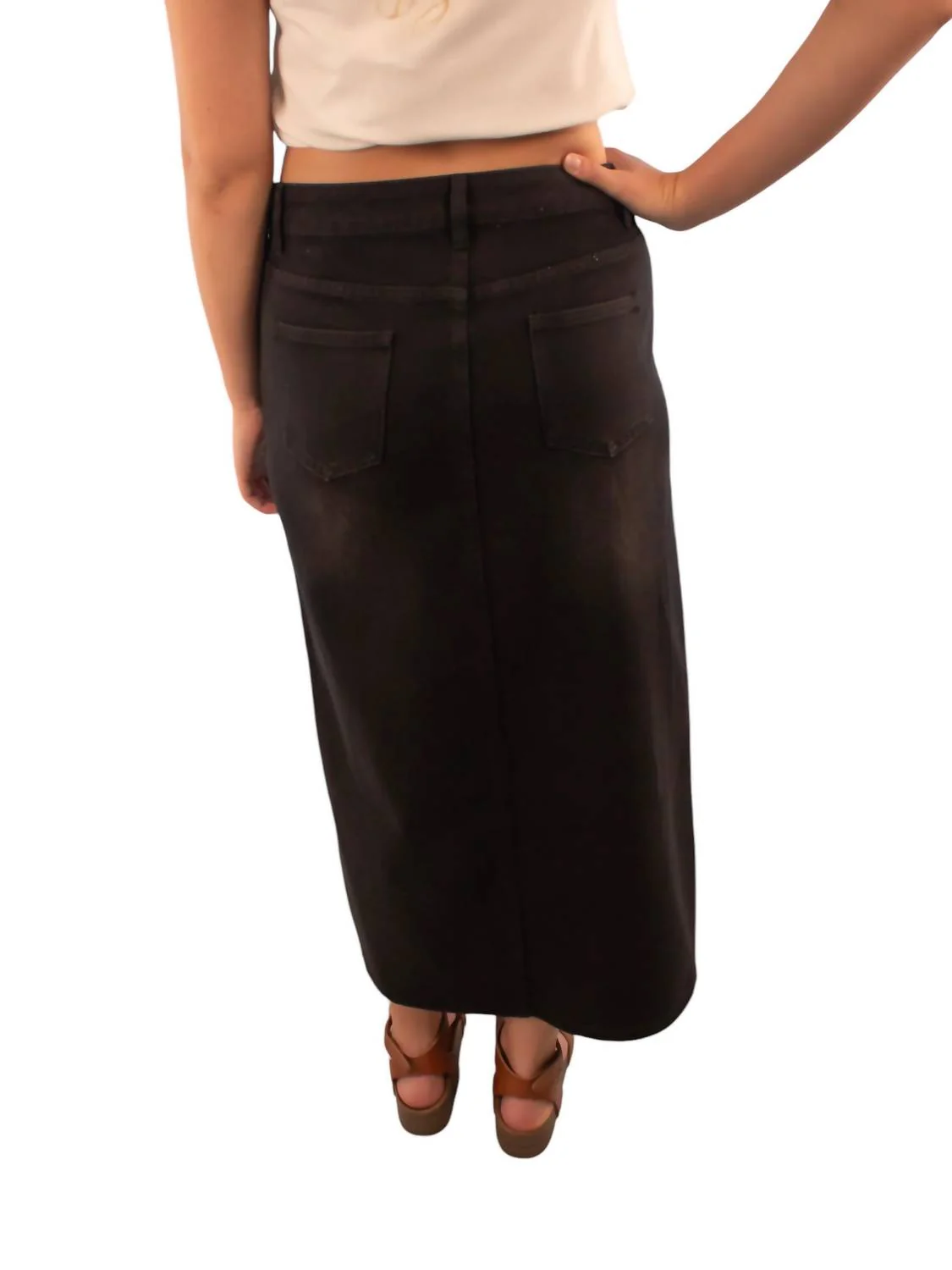 Ruby Maxi Denim Skirt In Black