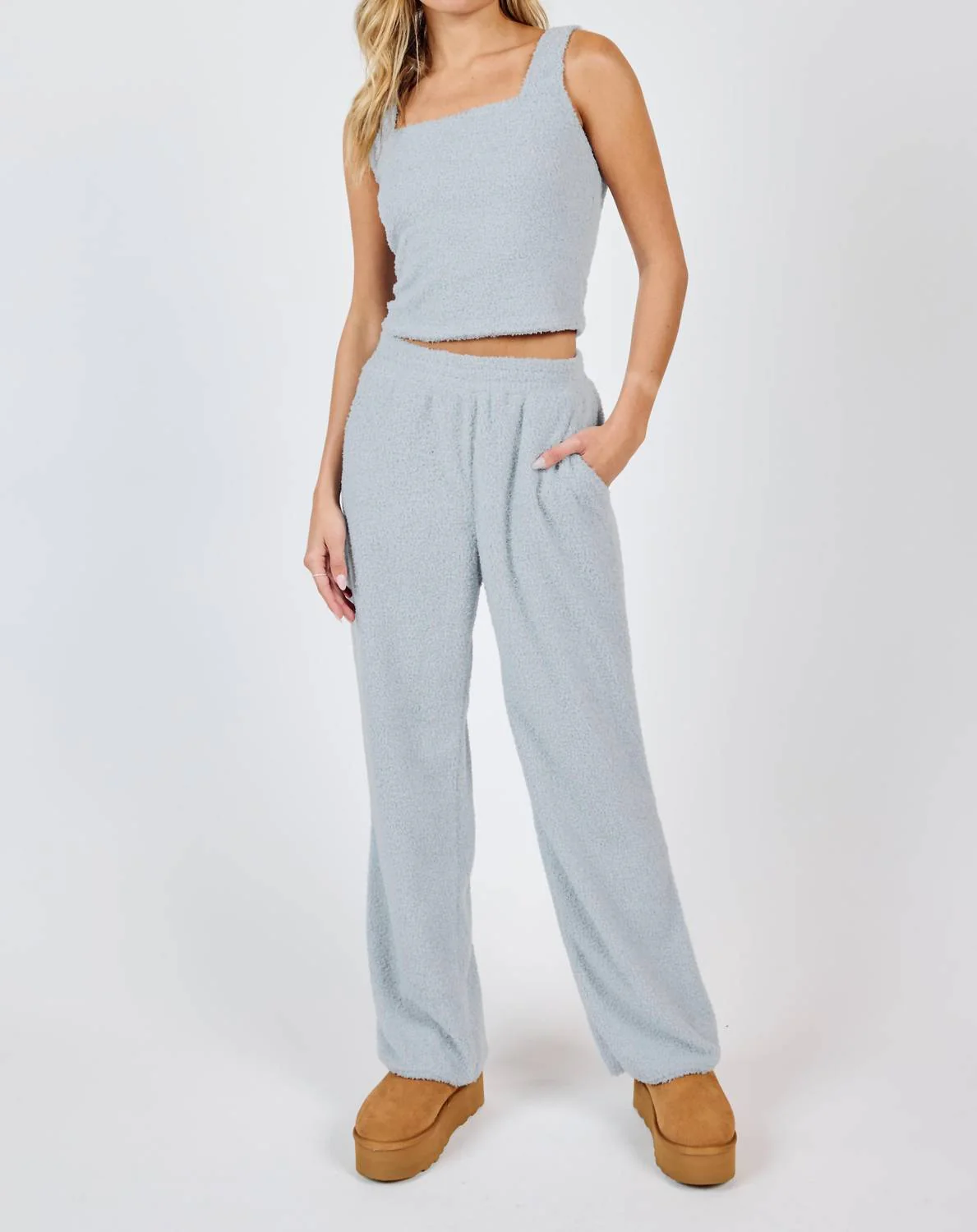 Mind You Cozy Wide Leg Pant In Skyway
