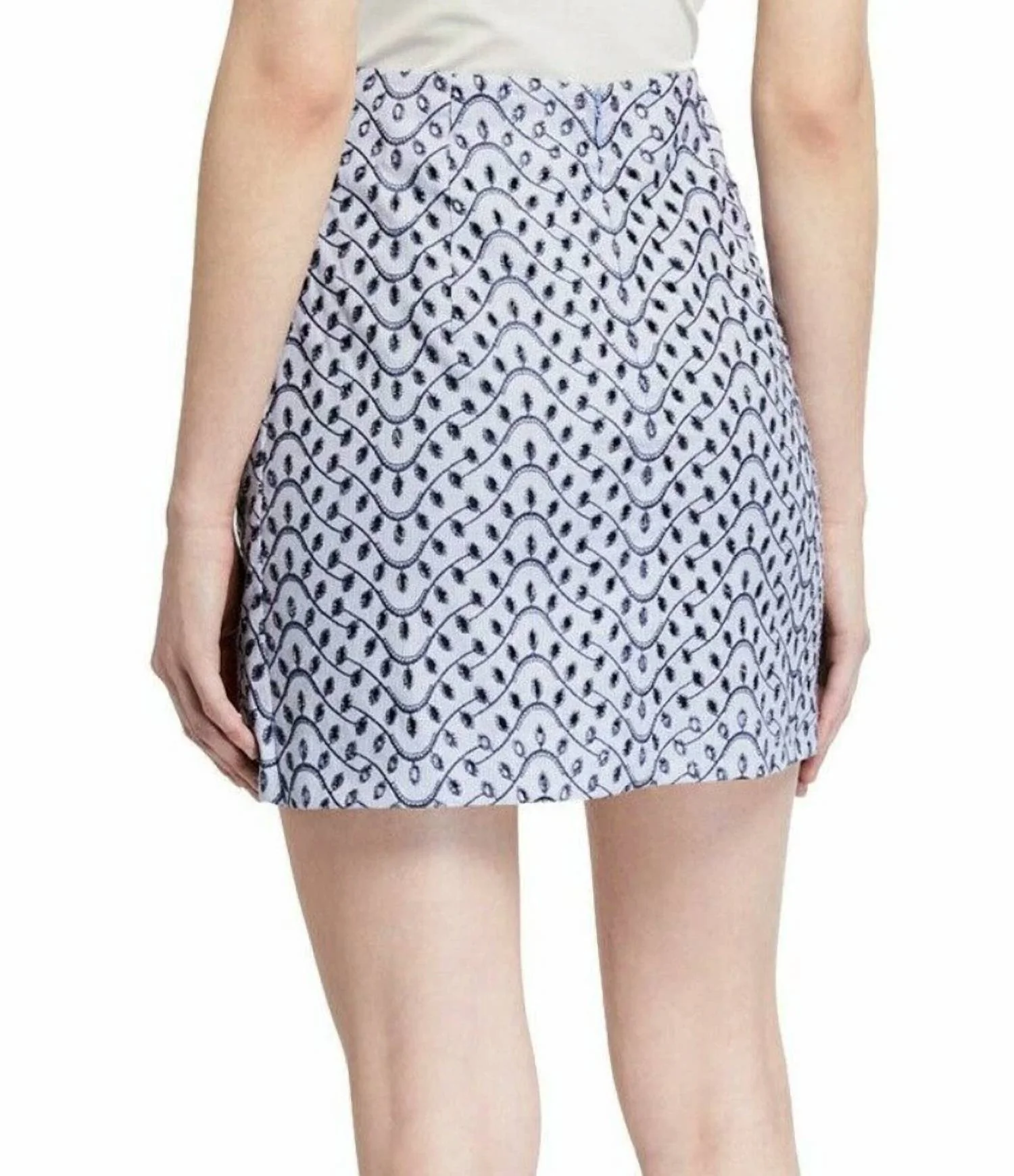 Lanah Embroidered Ruched With Lace Trim Skirt In Blue