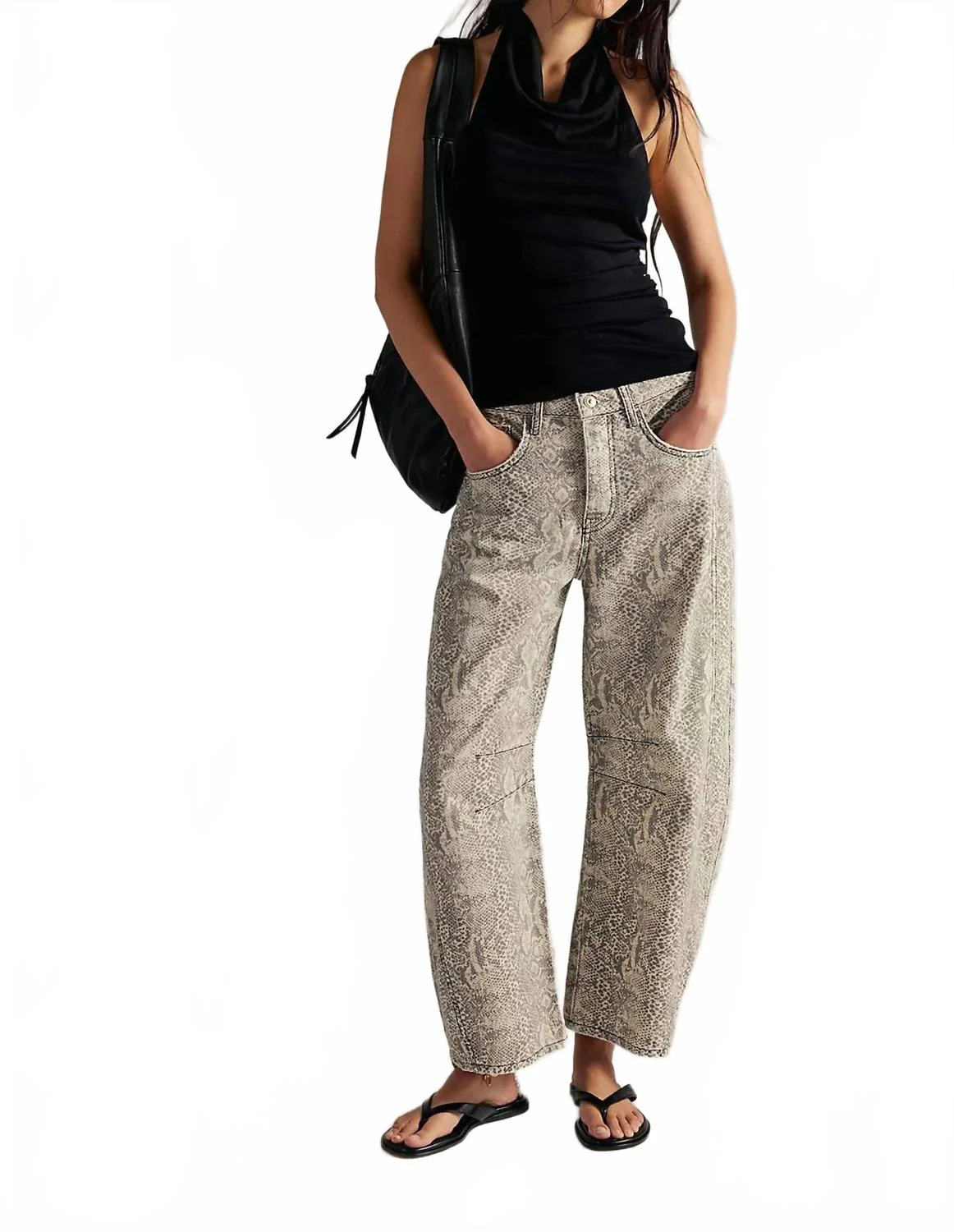 Good Luck Printed Barrel Jeans In Snake Combo