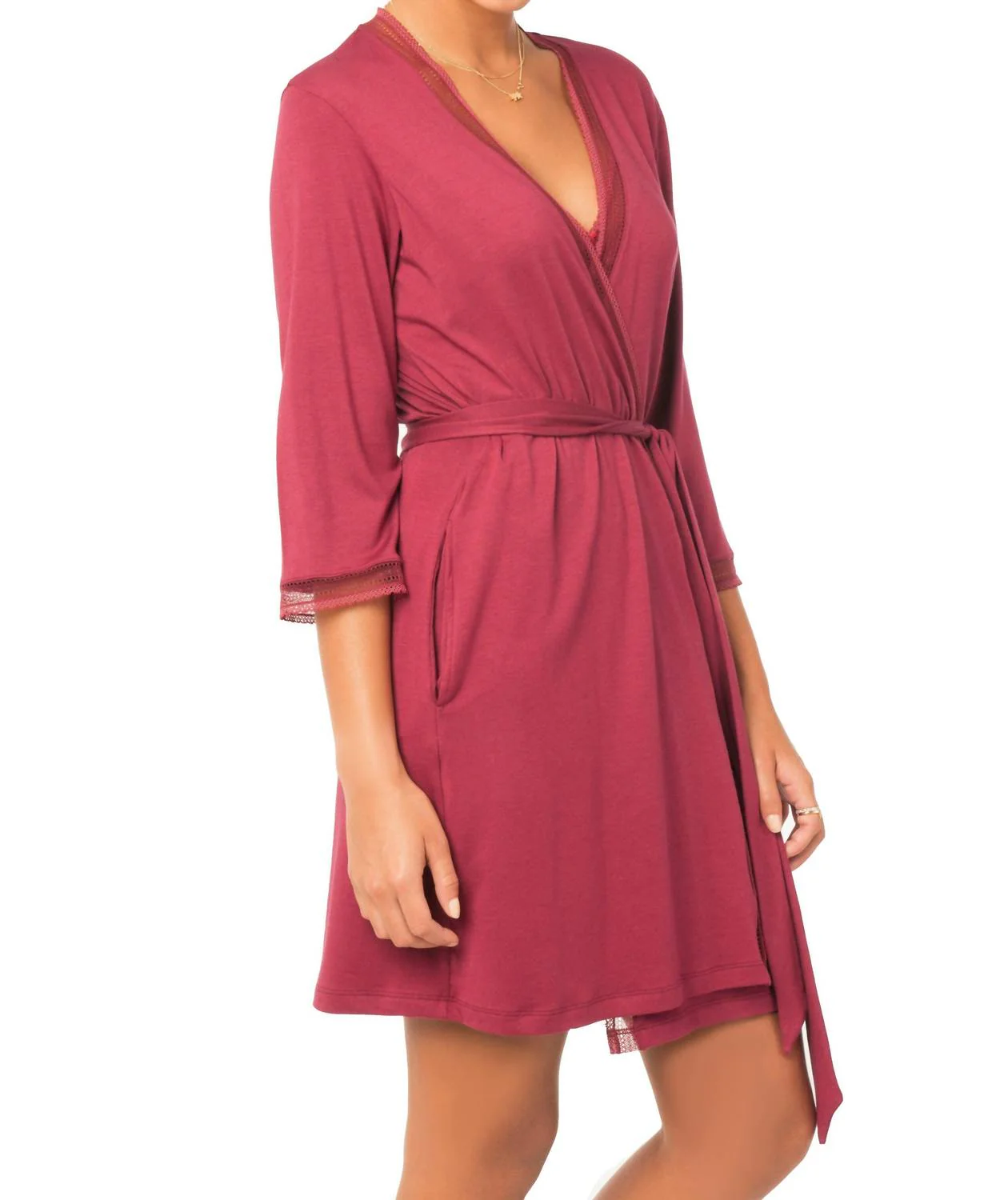 Rebecca Elbow Sleeve Robe In Wine
