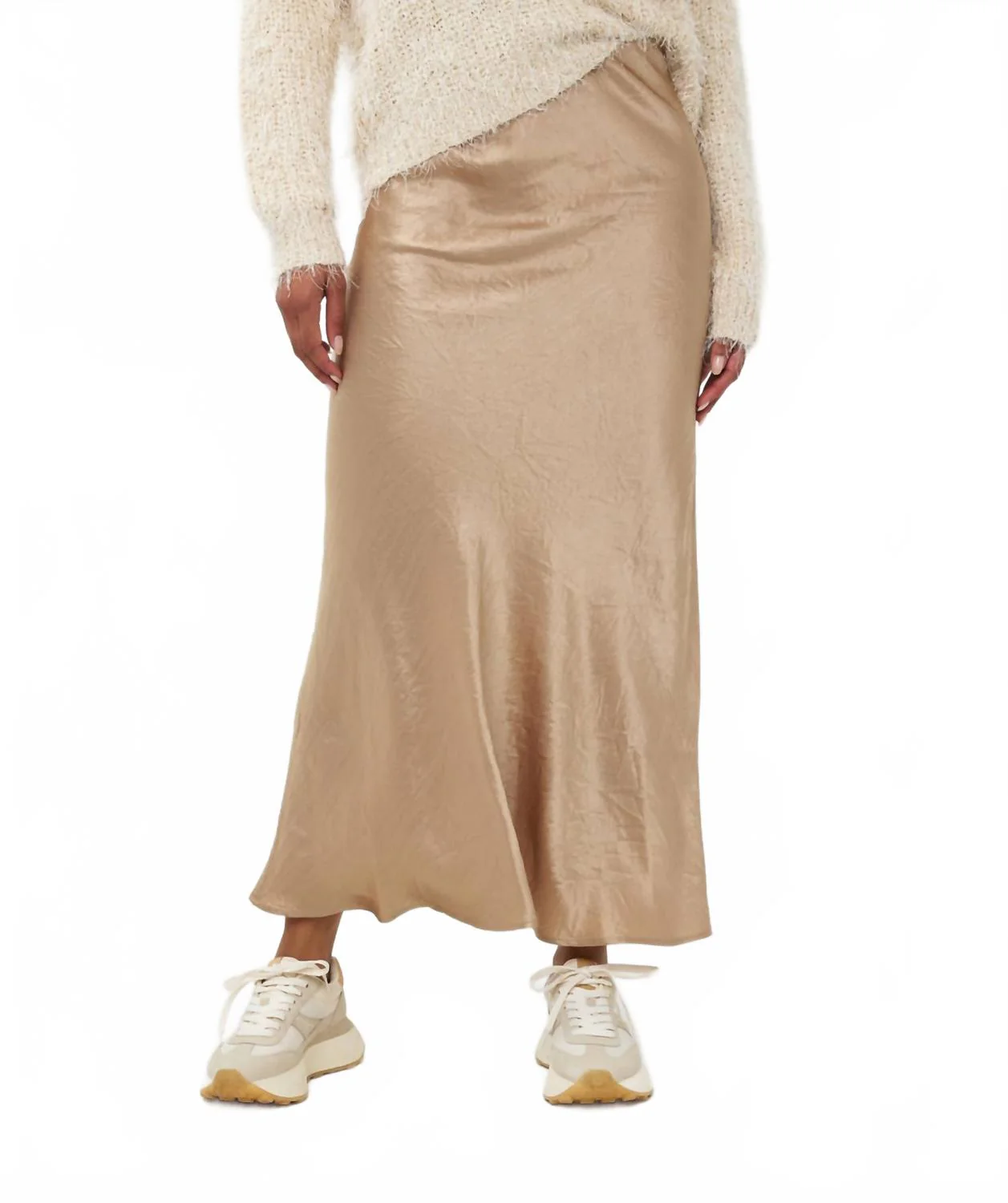 Crushed Satin Skirt In Light Sand